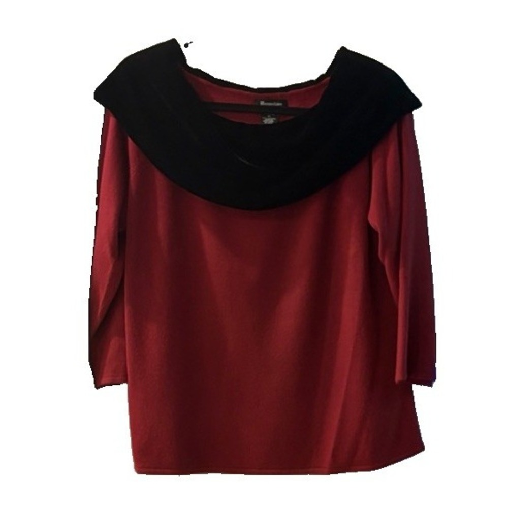 Vtg Hampshire Studio Off-The-Shoulder Red & Black Shawl Collar Knit Top XL